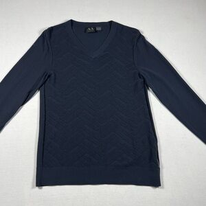 Armani Exchange Dark Navy Blue Textured Long Sleeve Shirt V-Neck Men Size Small